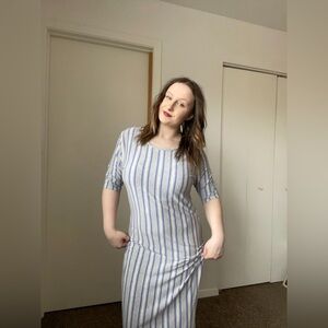 Lularoe Blue & Grey Striped Maxi Dress